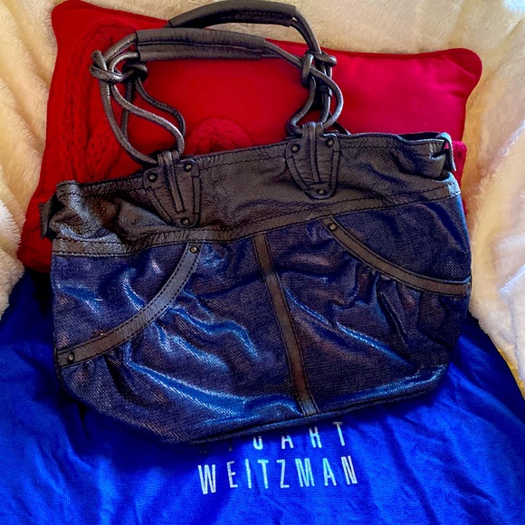 Stuart Weitzman Beautiful Shimmering Bronze Denim Logo Bag NewWithTags - Picture 2 of 15